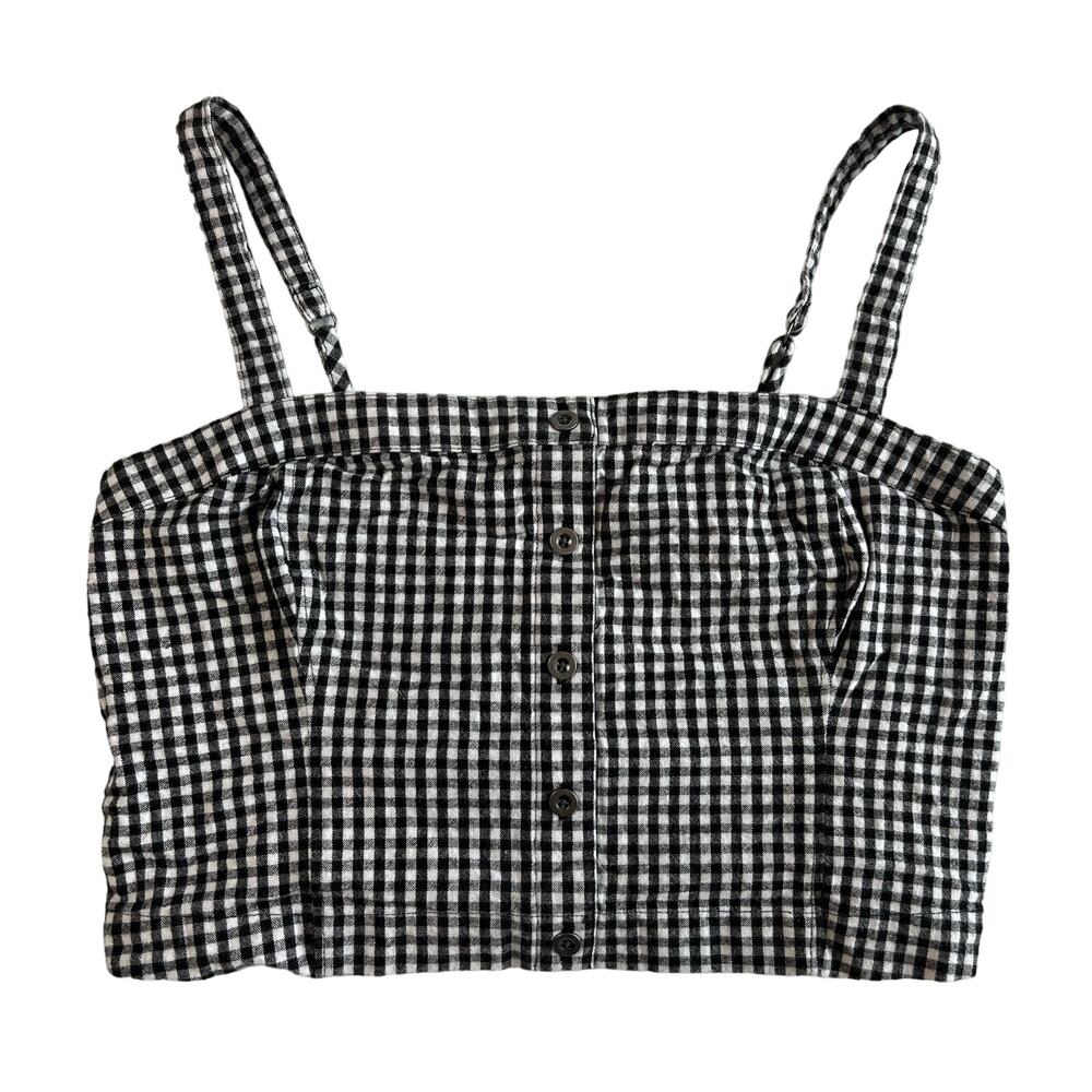 Hollister Women's Medium Plaid Crop Top Black White Adjustable Straps